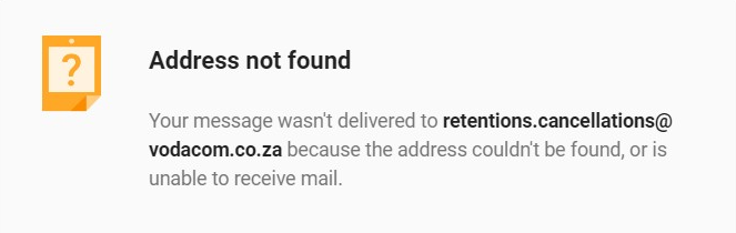 Error message on Vodacom contract cancellation email