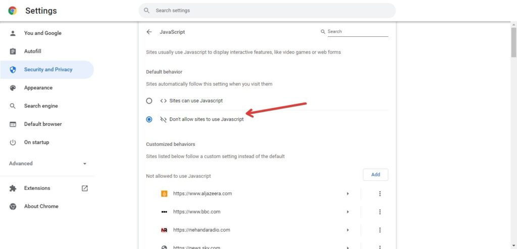 How to disable JavaScript on Google