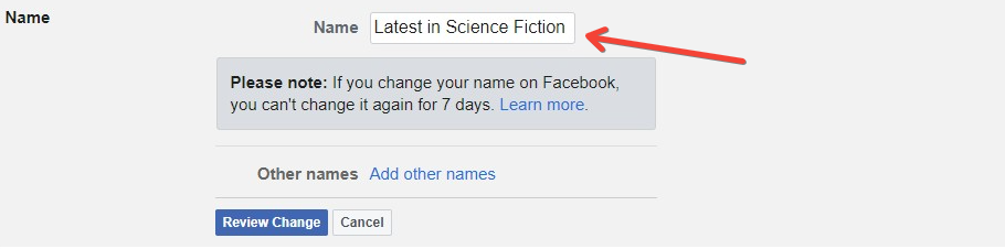 how to change the name of your Facebook Page